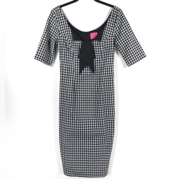 GLAMOUR BUNNY Jacky 60s Jacky Pencil Dress Gingham Back Slit Chic Bow Size‎ XS - Picture 2 of 13